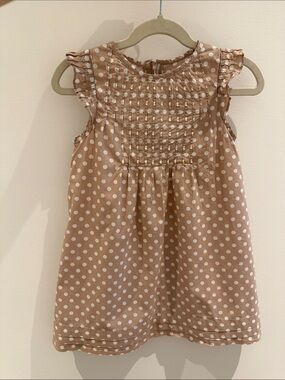 Jacadi Tan & White Polka Dot Dress